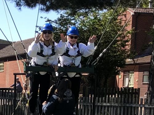 Potters Hol June and Arley prepairing for the big swing